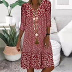 🌸Frühjahr/Sommer-Sale - 50% Rabatt🌸💃Modisches Damenkleid mit Print, V-Ausschnitt und halblangen Ärmeln