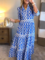 🌸Geometrisches Maxikleid mit V-Ausschnitt für Frauen