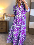 🌸Geometrisches Maxikleid mit V-Ausschnitt für Frauen