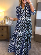 🌸Geometrisches Maxikleid mit V-Ausschnitt für Frauen