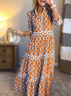 🌸Geometrisches Maxikleid mit V-Ausschnitt für Frauen