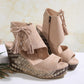 【EU 35-43】👡Damen-Sandalen mit offener Zehenpartie und Plateau-Keilabsatz und Quaste