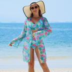 🏖️👙Modisches, mehrfarbig bedrucktes 3-teiliges Bikini-Badeanzug-Set für Damen