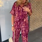 The Best Mother's Day Gift💝Women's Printed Button-Down Shirt & Pants 2-Piece Set