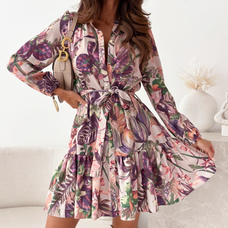 🌸Hemdkleid mit Blumenmuster und geraffter Taille
