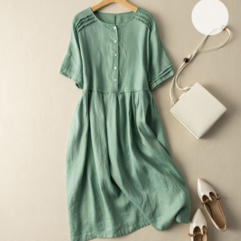 Kurzärmliges Hemdkleid aus Baumwollleinen im Retro-Stil
