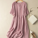 Kurzärmliges Hemdkleid aus Baumwollleinen im Retro-Stil