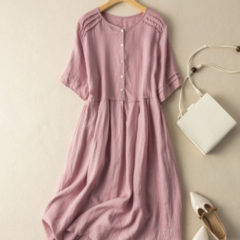 Kurzärmliges Hemdkleid aus Baumwollleinen im Retro-Stil