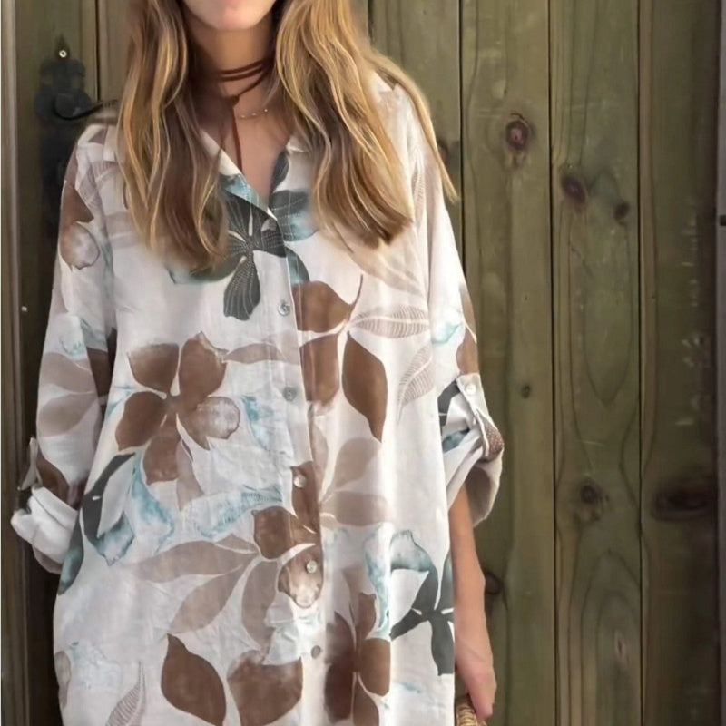 🥰Limited Sale 50% OFF💖Women's Comfortable Loose-Fit Printed Shirt Dress
