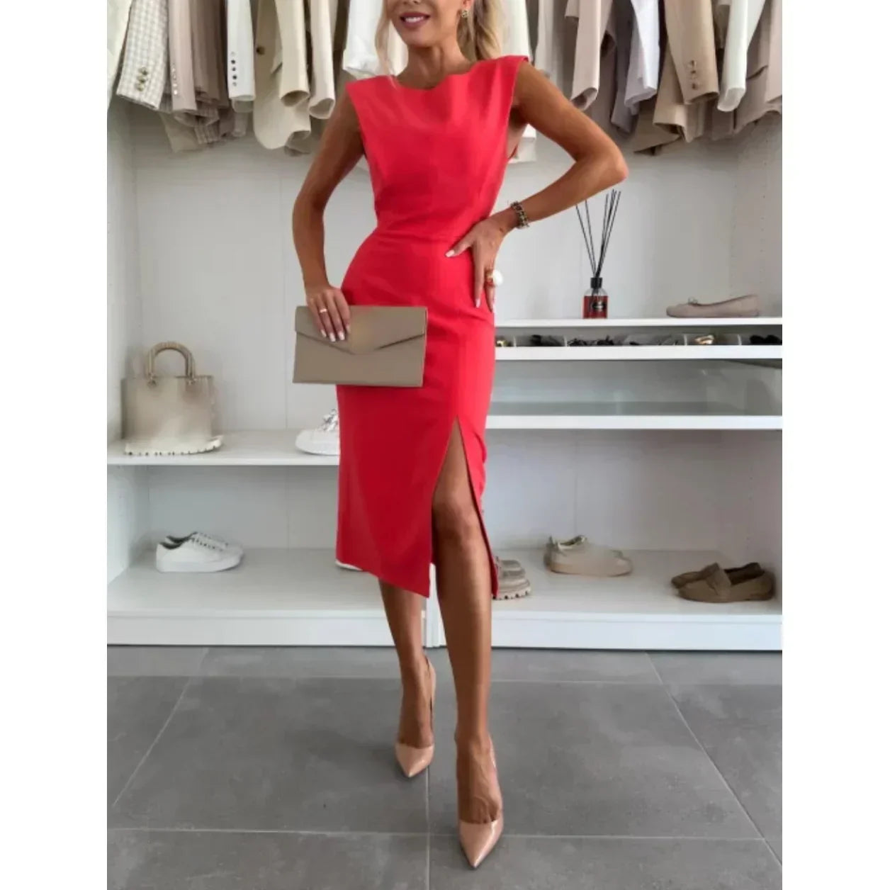 Ärmelloses Damen Bodycon Kleid mit Schlitz