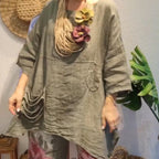 Damen Leinentop im lockeren Schnitt mit Seitentaschen