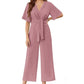 Women's Elegant V-Neck Wide Leg Waist Tie Jumpsuit-5