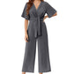 Women's Elegant V-Neck Wide Leg Waist Tie Jumpsuit-4