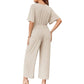 Women's Elegant V-Neck Wide Leg Waist Tie Jumpsuit-7