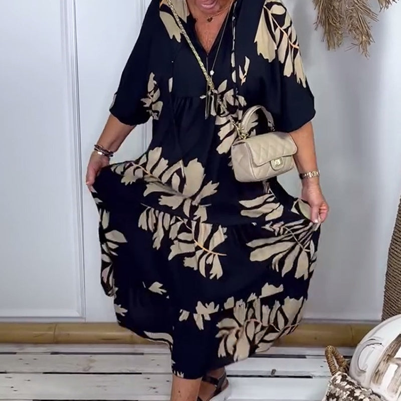🔥Damen lockeres Kleid mit Druck und V-Ausschnitt🔥