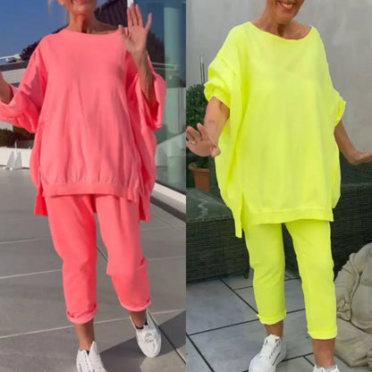 ⏳Begrenzte Zeit 50% Rabatt💥🥰Rundhalsausschnitt mit Schlitz. Fluoreszierender Freizeitanzug für Damen
