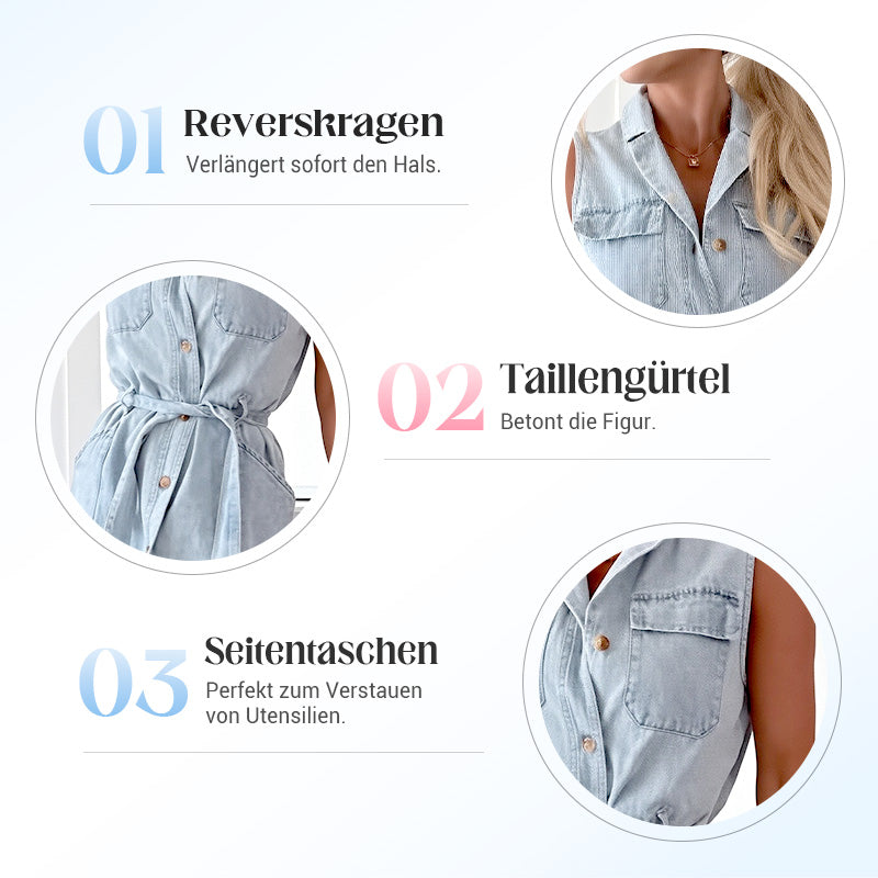 💃Sommer Neuankömmlinge halber Preis⏳Damen-Midi-Jeanskleid mit Taillenband