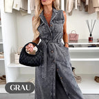 💥💃Sommer Neuankömmlinge halber Preis⏳Damen-Midi-Jeanskleid mit Taillenband