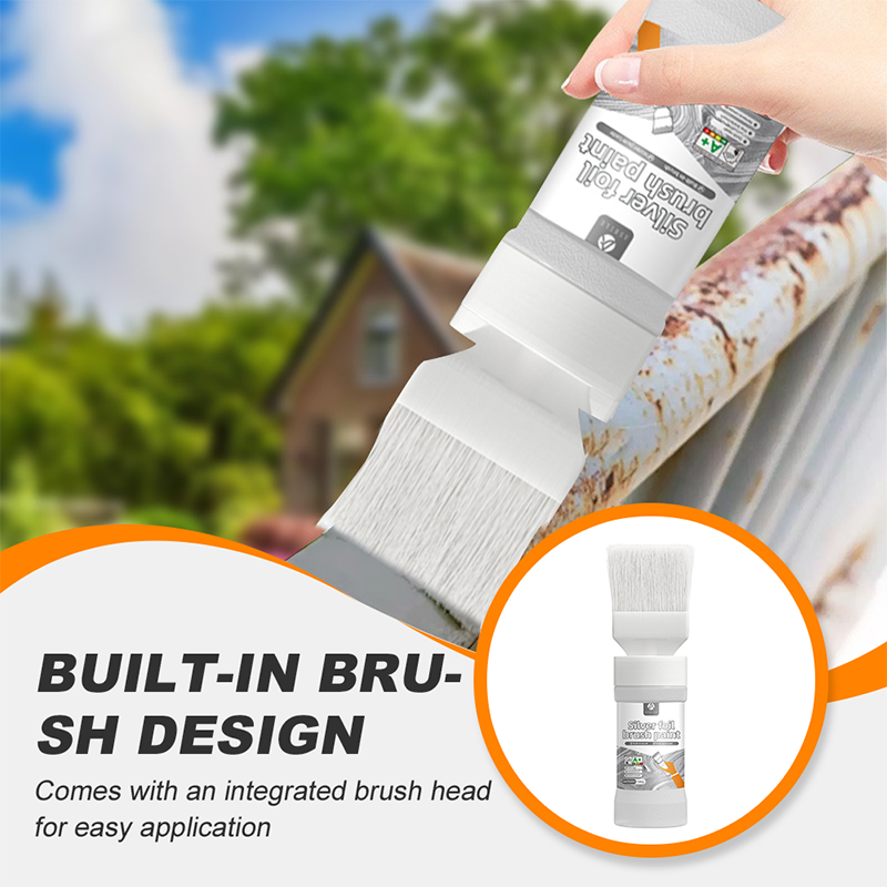 Water-Based Metallic Silver Paint with Built-in Brush