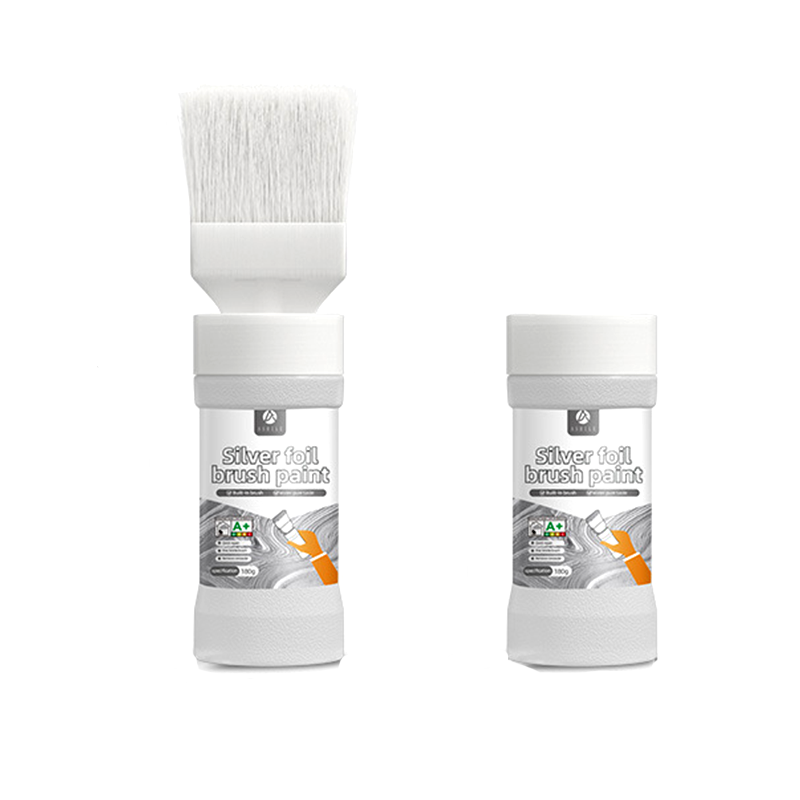 Water-Based Metallic Silver Paint with Built-in Brush