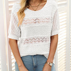 🌸Damen Rundhalsausschnitt hohl gestrickt häkeln Kurzarm Pullover
