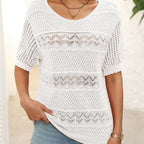 🌸Damen Rundhalsausschnitt hohl gestrickt häkeln Kurzarm Pullover