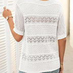 🌸Damen Rundhalsausschnitt hohl gestrickt häkeln Kurzarm Pullover