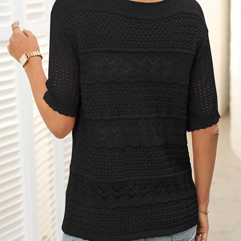 🌸Damen Rundhalsausschnitt hohl gestrickt häkeln Kurzarm Pullover