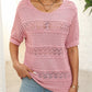 🌸Damen Rundhalsausschnitt hohl gestrickt häkeln Kurzarm Pullover
