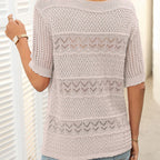 🌸Damen Rundhalsausschnitt hohl gestrickt häkeln Kurzarm Pullover