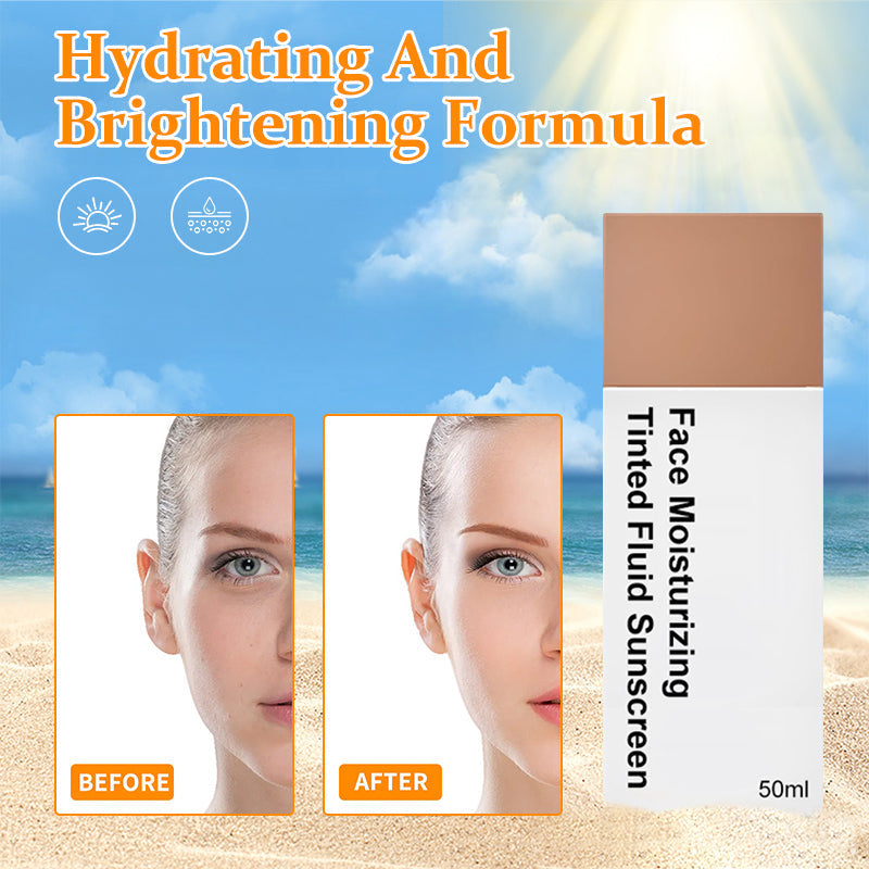 😍Kaufen Sie 2 und erhalten Sie 1 gratis💗 Feuchtigkeitsspendendes getöntes Sonnenschutzfluid für das Gesicht