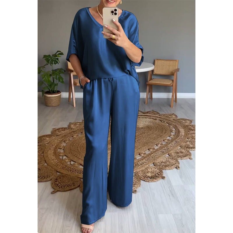 Loose Satin Women's Top & Pants Set-1