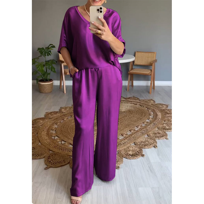 Loose Satin Women's Top & Pants Set-5