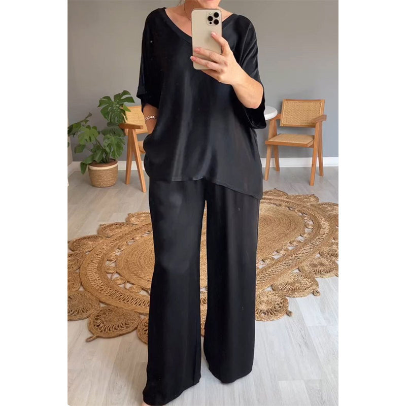 Loose Satin Women's Top & Pants Set-6