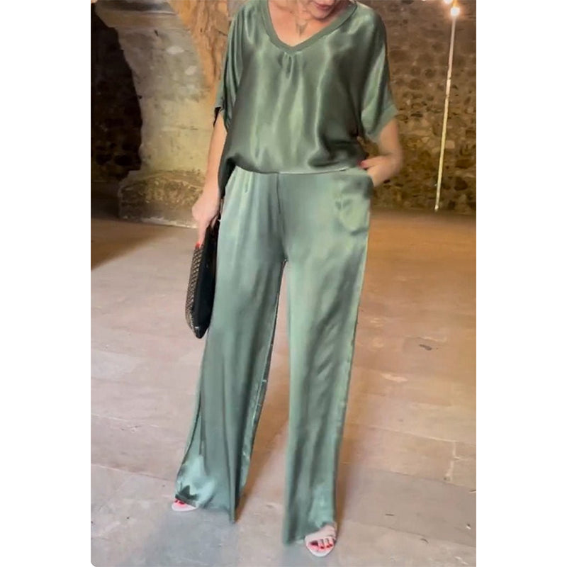 Loose Satin Women's Top & Pants Set-4