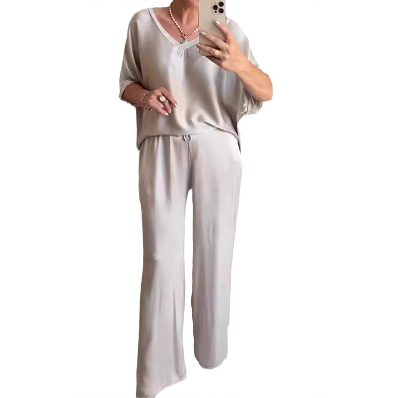 Loose Satin Women's Top & Pants Set-8