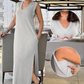 ✨Super Slim Fit ✨Damen ärmelloses Maxikleid mit V-Ausschnitt und Schlitz