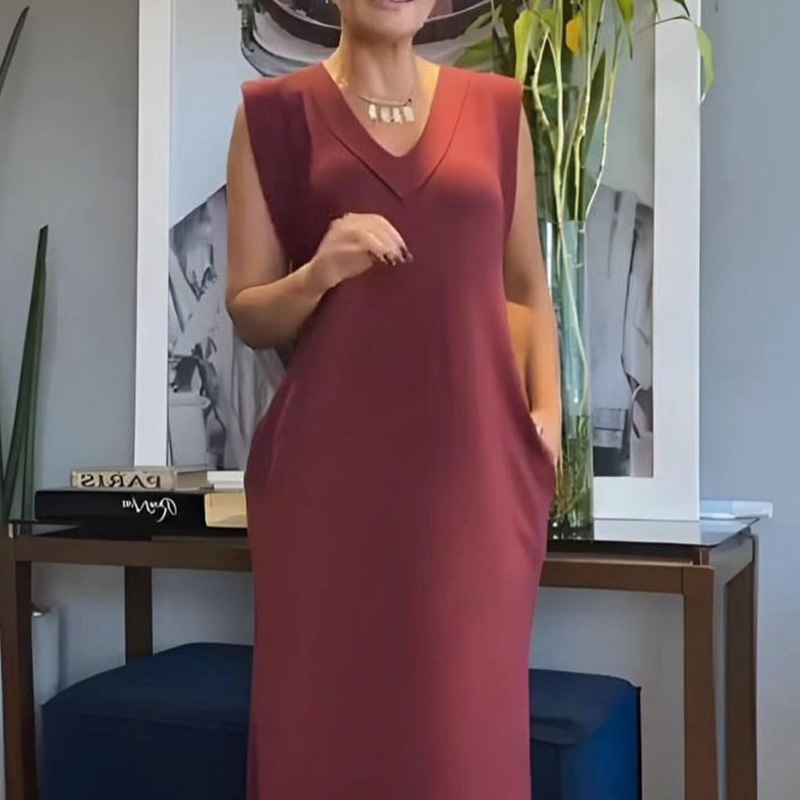 ✨Super Slim Fit ✨Damen ärmelloses Maxikleid mit V-Ausschnitt und Schlitz