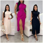 Elegantes Kleid mit Kappenärmeln und Schlitz für Damen