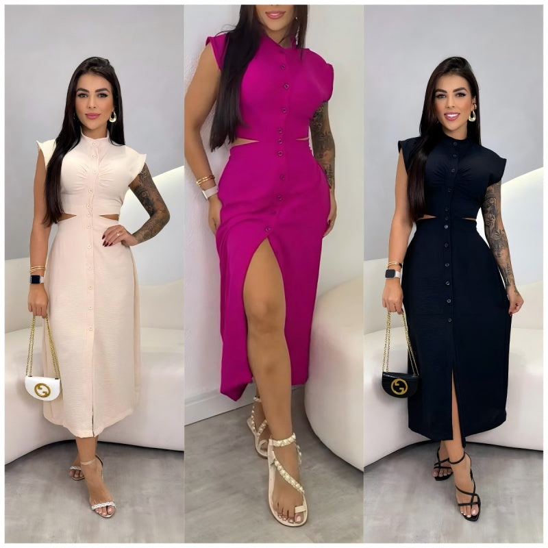 Elegantes Kleid mit Kappenärmeln und Schlitz für Damen