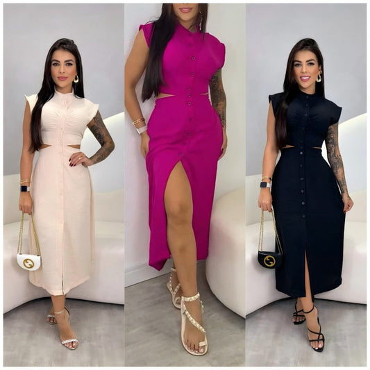 Elegantes Kleid mit Kappenärmeln und Schlitz für Damen
