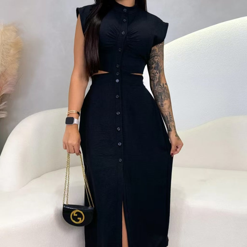Elegantes Kleid mit Kappenärmeln und Schlitz für Damen