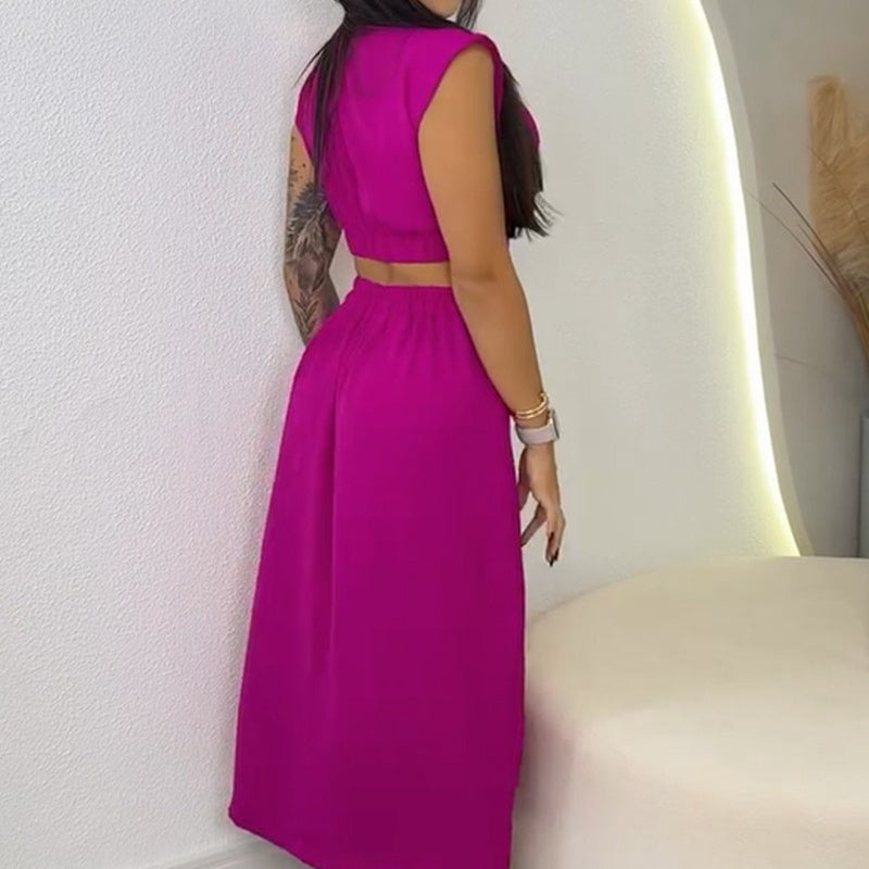 Elegantes Kleid mit Kappenärmeln und Schlitz für Damen