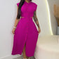 Elegantes Kleid mit Kappenärmeln und Schlitz für Damen