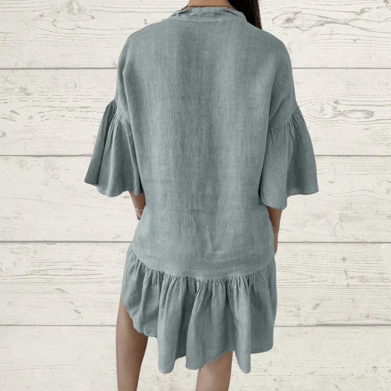 🌹Lässiges Damen-Blusenkleid mit V-Ausschnitt und Volant