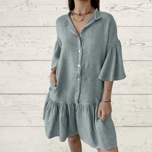 🌹Lässiges Damen-Blusenkleid mit V-Ausschnitt und Volant