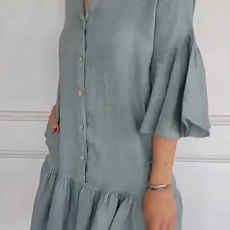 🌹Lässiges Damen-Blusenkleid mit V-Ausschnitt und Volant