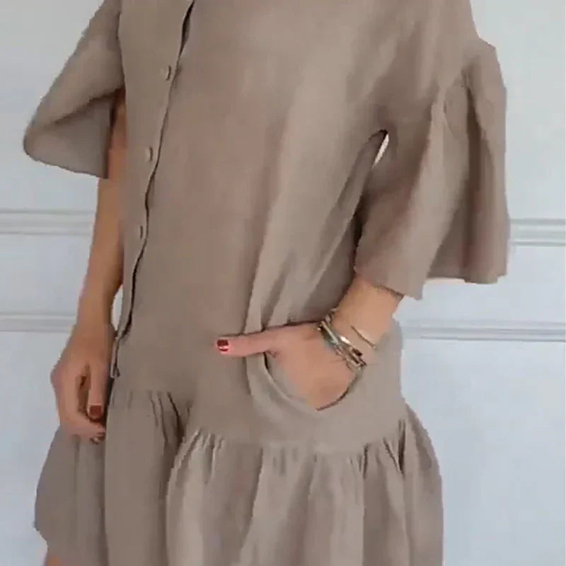 🌹Lässiges Damen-Blusenkleid mit V-Ausschnitt und Volant