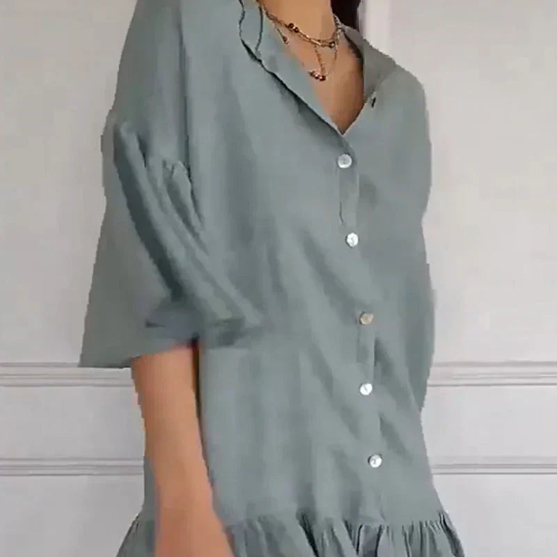 🌹Lässiges Damen-Blusenkleid mit V-Ausschnitt und Volant