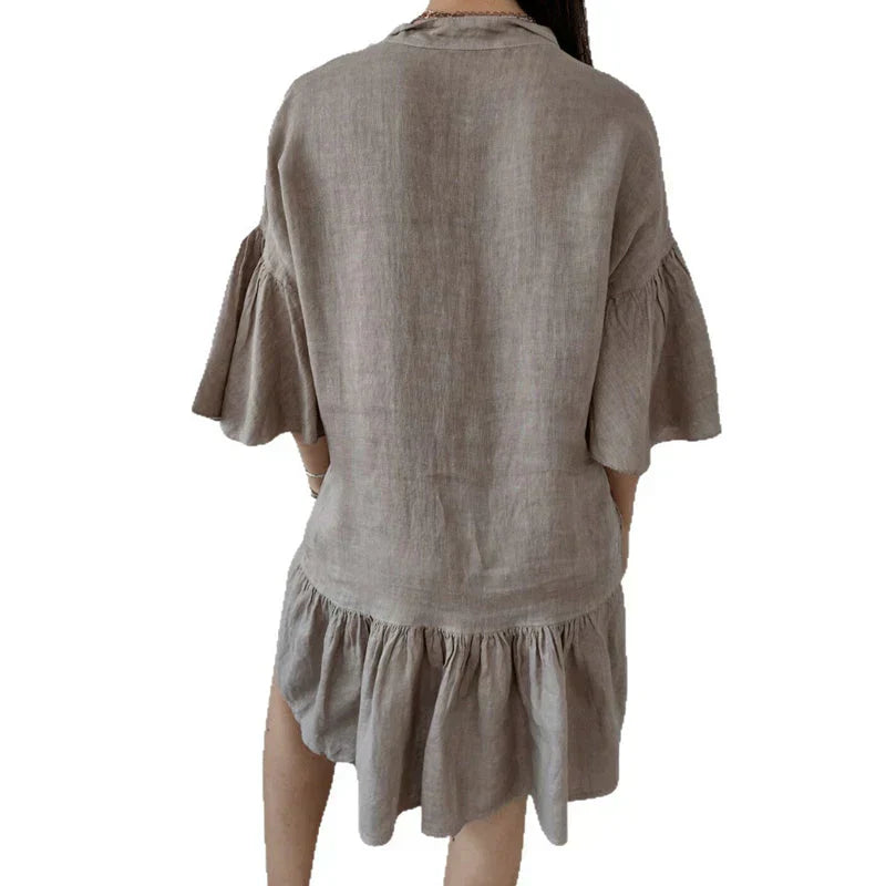 🌹Lässiges Damen-Blusenkleid mit V-Ausschnitt und Volant